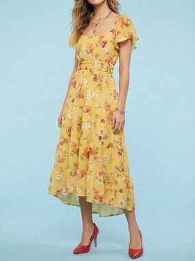 Yellow Cottagecore Floral Maxi Dress